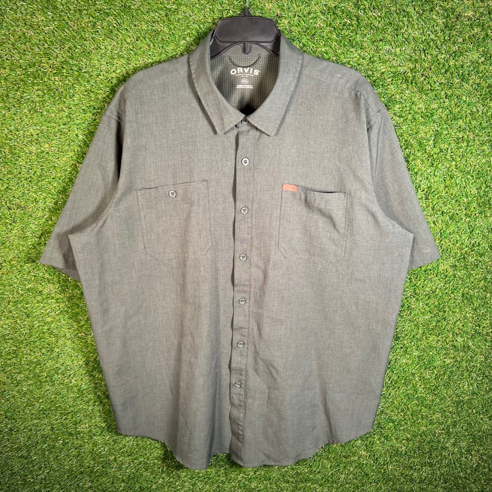 Orvis Classic Collection Mens XXL Gray Short Sleeve Button Down Tech Shirt